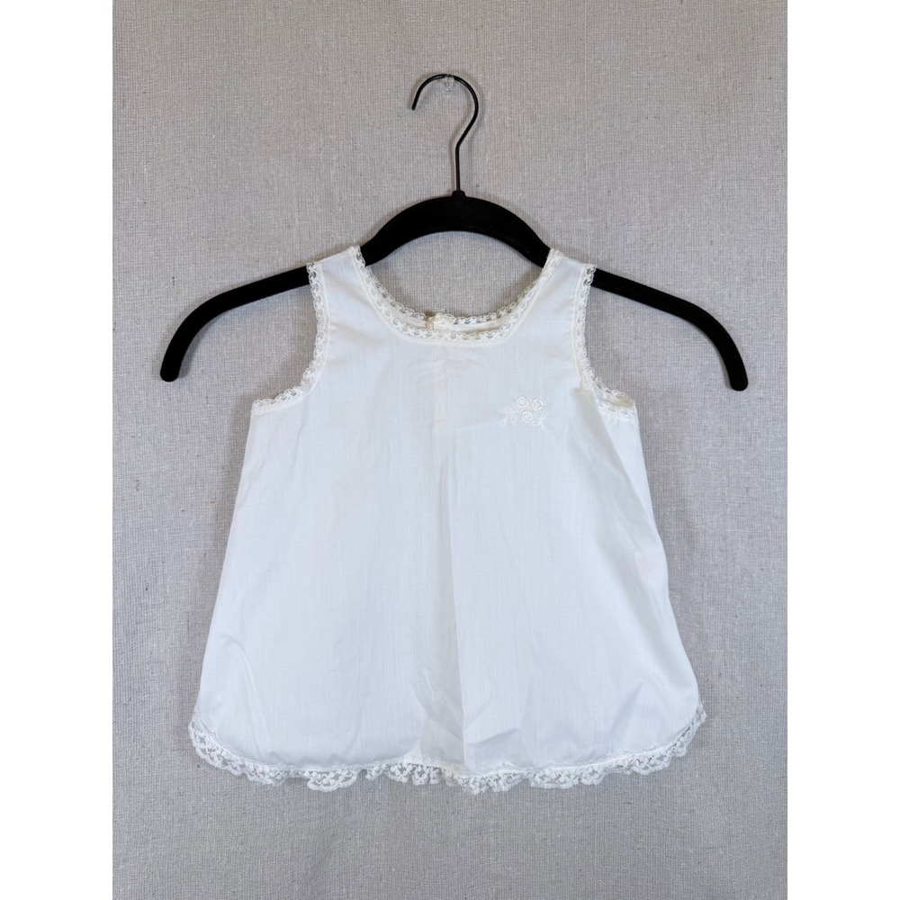 Vintage Her Majesty White Lace Trim Floral Embroidered Slip Dress Kids Size T-2